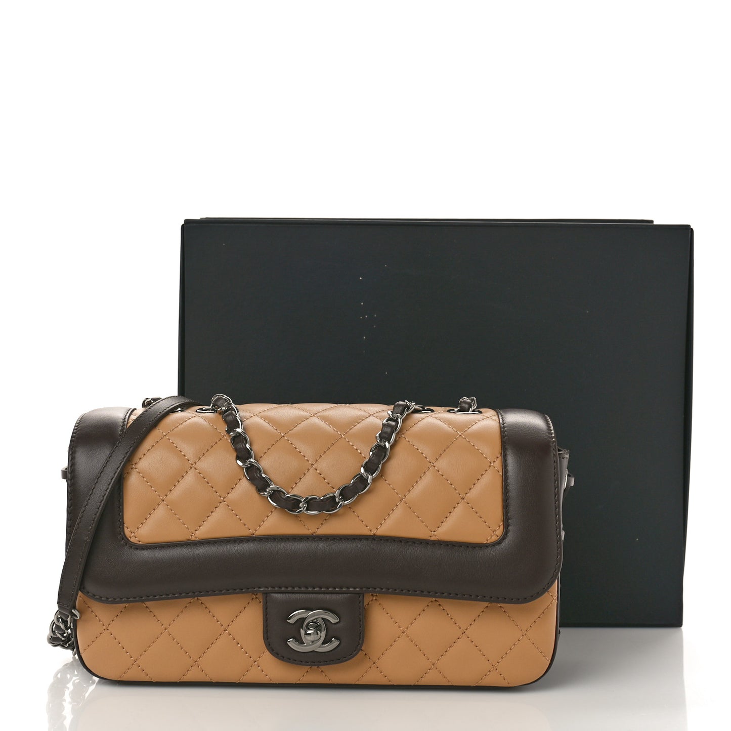 Calfskin Quilted Medium Coco Corset Flap Brown Beige