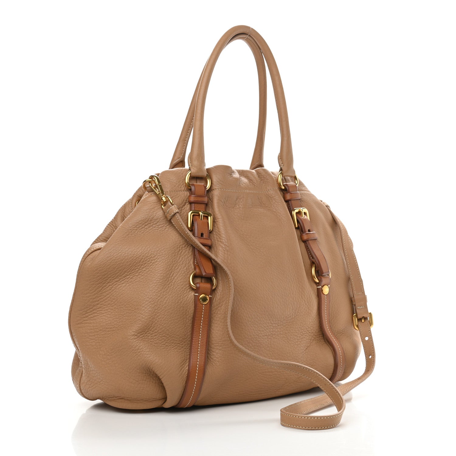 Prada Tessuto Nylon Vitello Daino Shopping Satchel Sughero 3 of 9