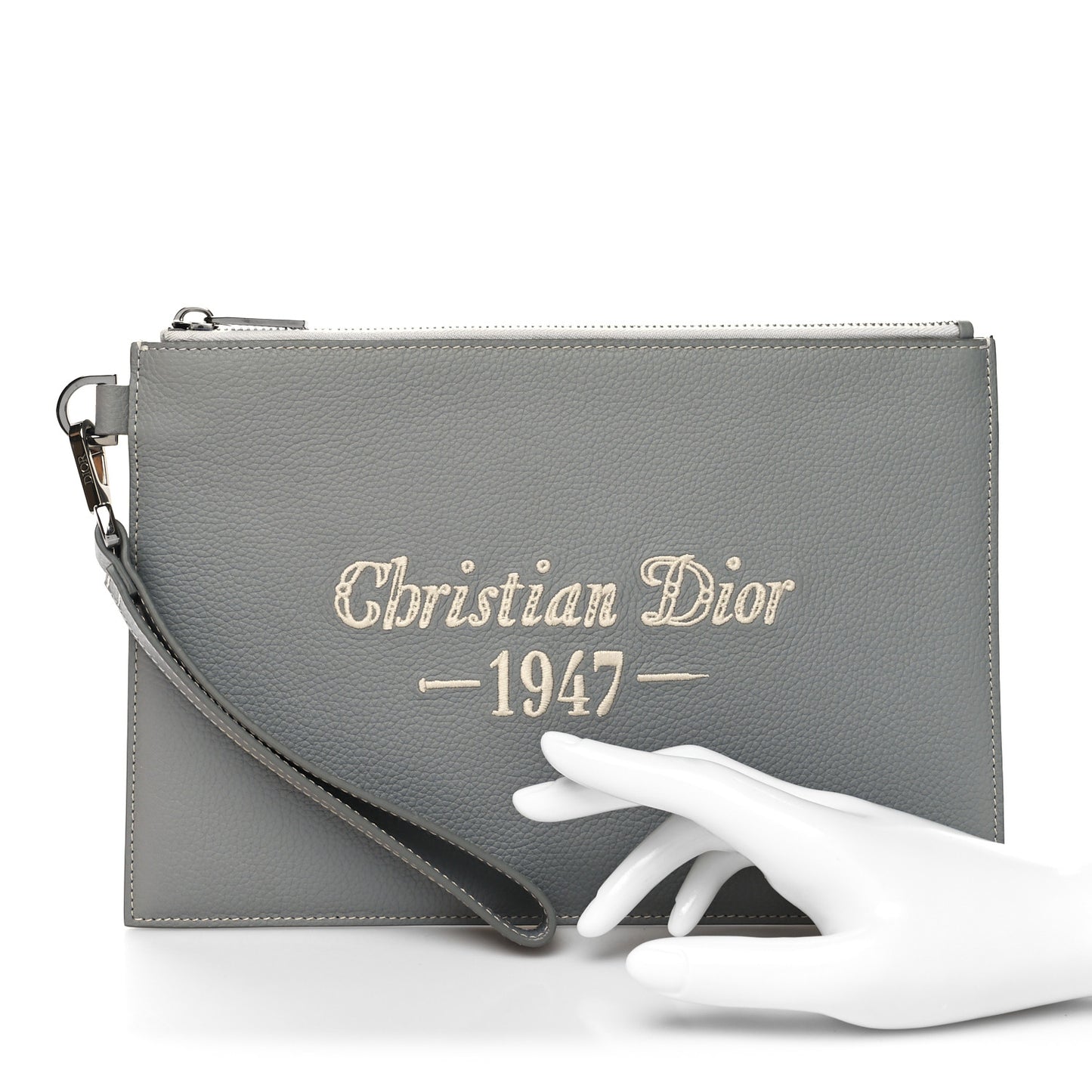 Grained Calfskin 1947 Signature A5 Pouch Grey White