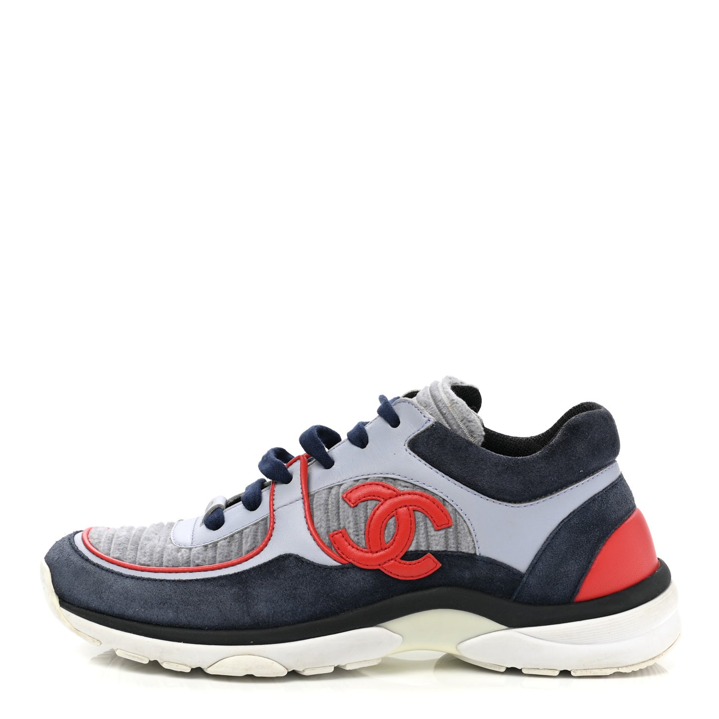 Suede Calfskin Womens CC Sneakers 38.5 Grey Red Blue
