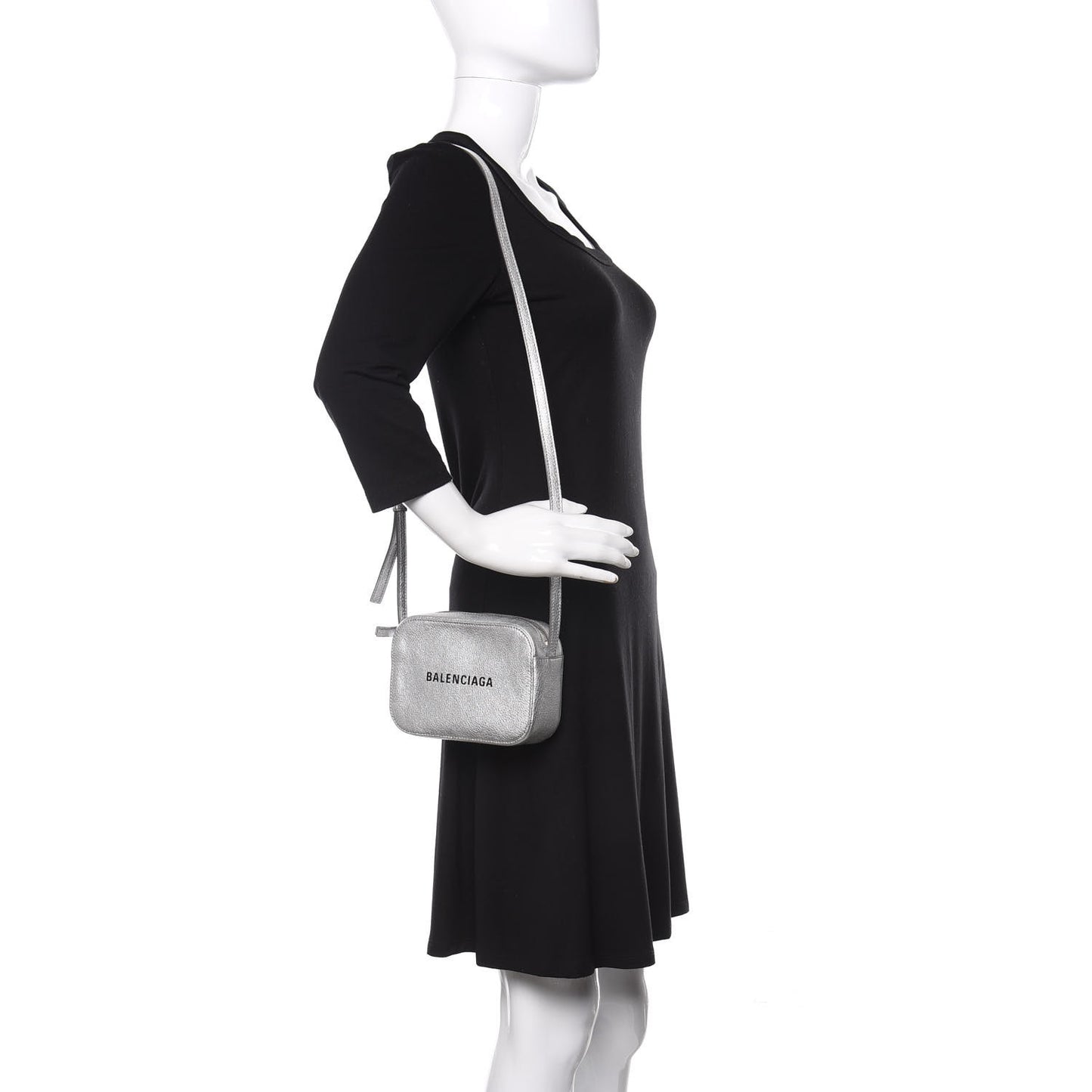 Metallic Goatskin Logo XS Everyday Camera Bag Argent Black