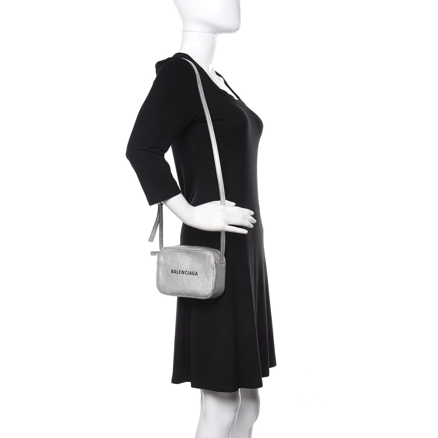 Balenciaga Metallic Goatskin Logo XS Everyday Camera Bag Argent Black 2 of 9