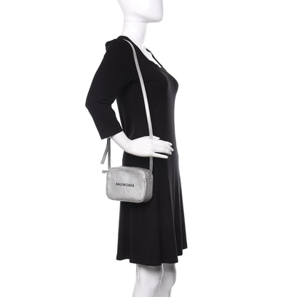 Balenciaga Metallic Goatskin Logo XS Everyday Camera Bag Argent Black 2 of 9