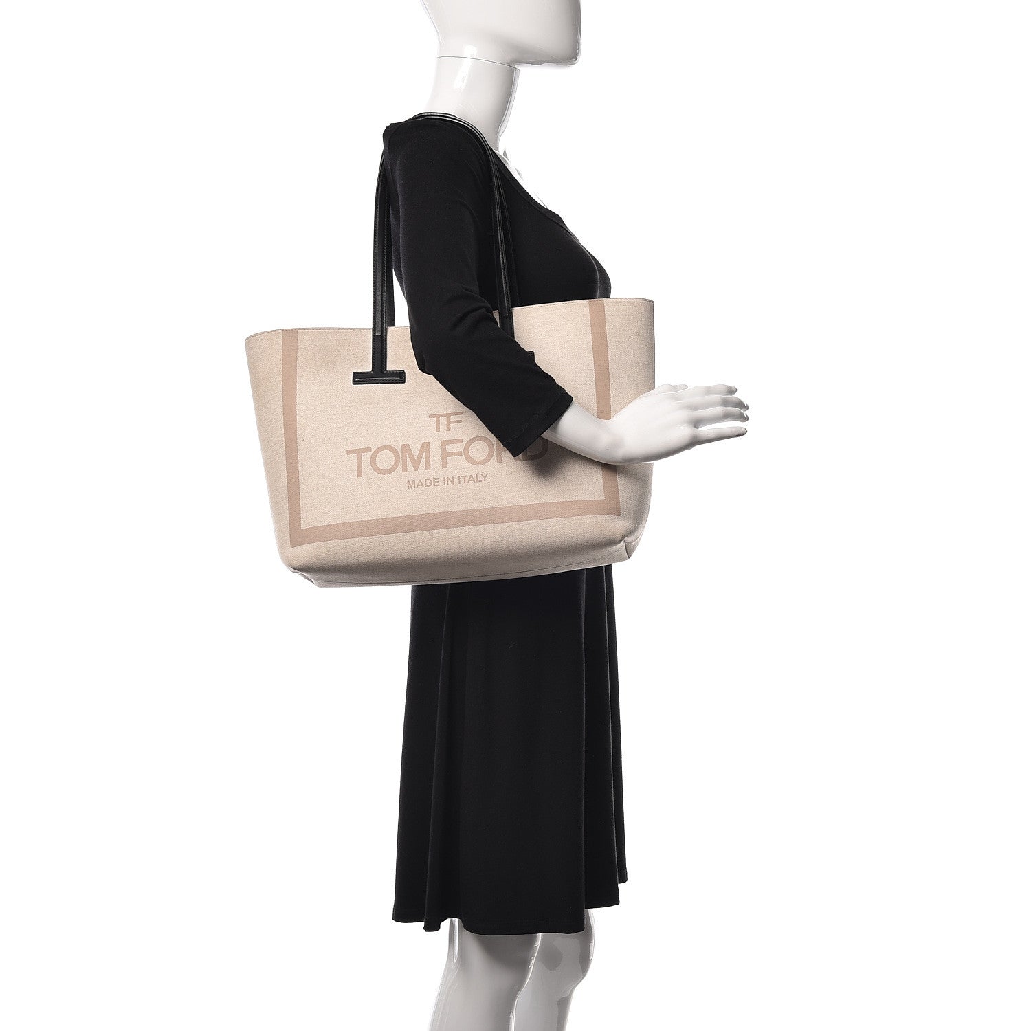 Tom Ford Canvas Calfskin T Tote Beige 2 of 17