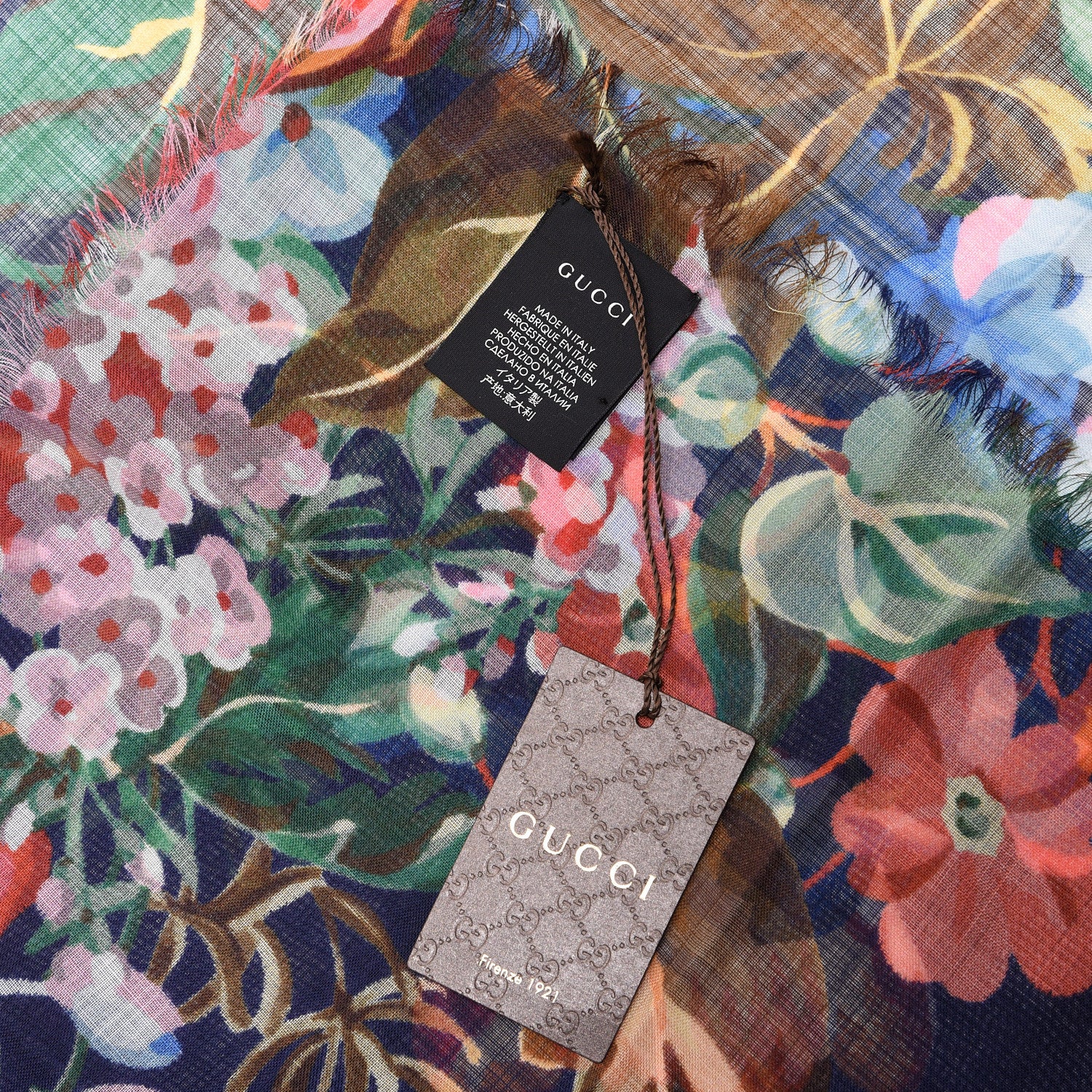 Gucci Wool Josephine Square Shawl Navy Pink 3 of 4
