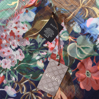 Gucci Wool Josephine Square Shawl Navy Pink 3 of 4