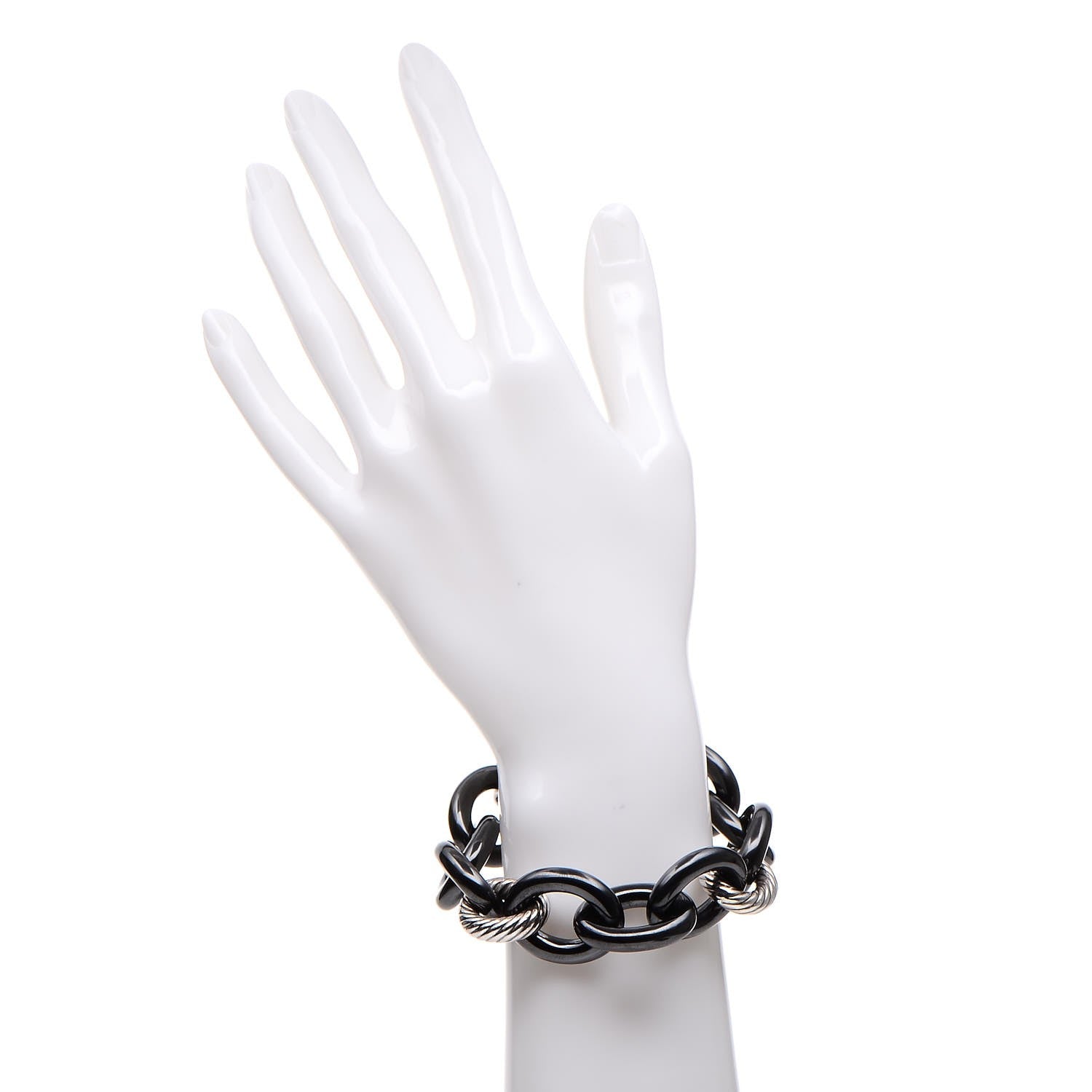 David Yurman Sterling Silver Ceramic Link Bracelet Black 2 of 3