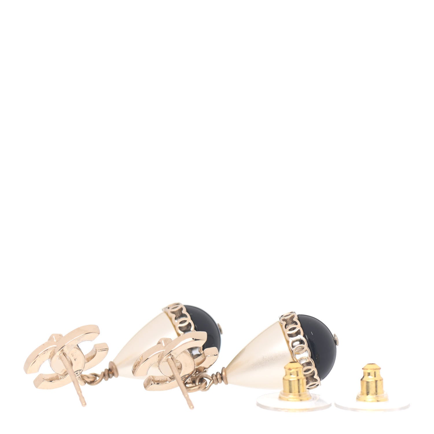 Chanel Crystal Pearl CC Fantasy Drop Earrings Gold Black 3 of 5