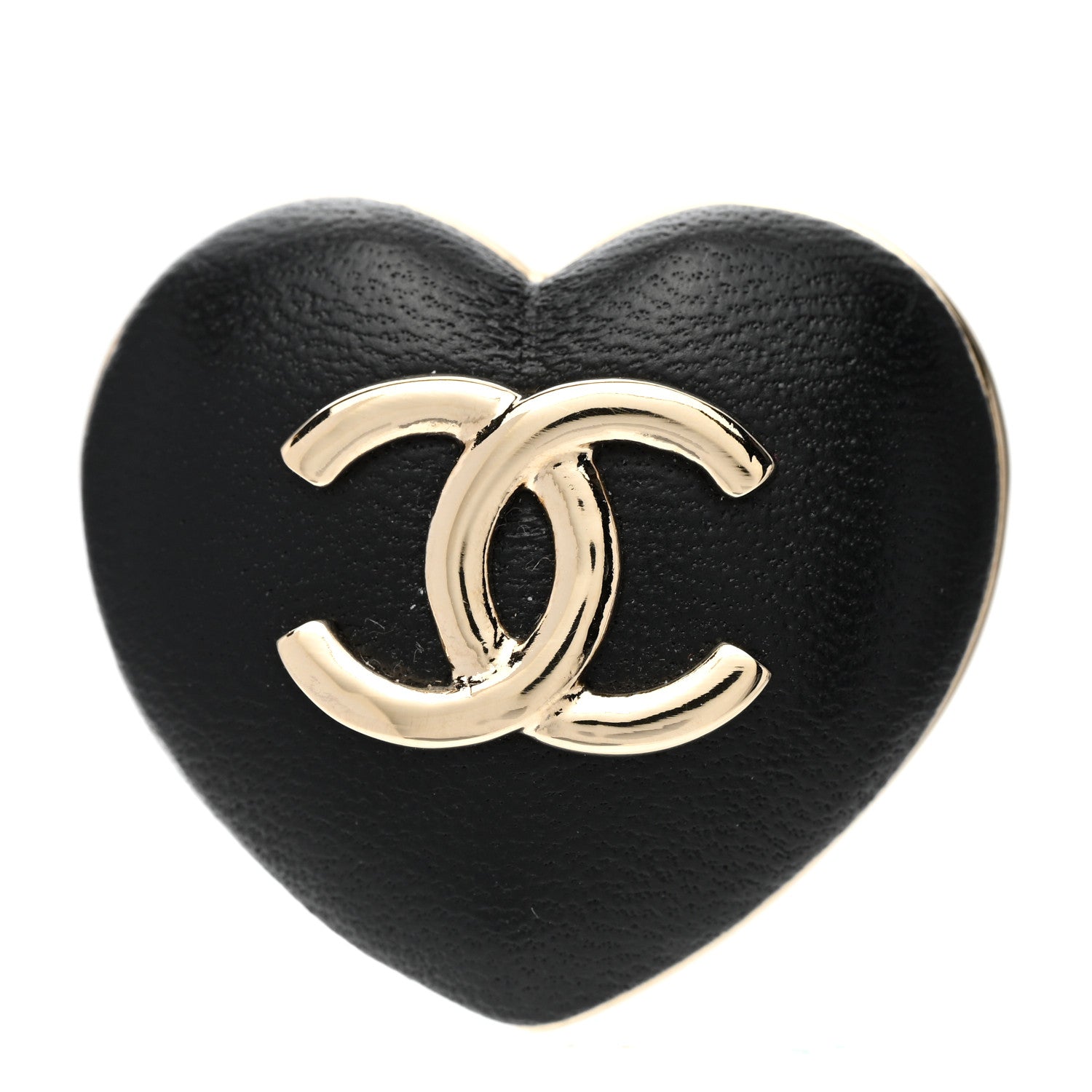 Chanel Lambskin CC Heart Brooch Gold Black 1 of 5