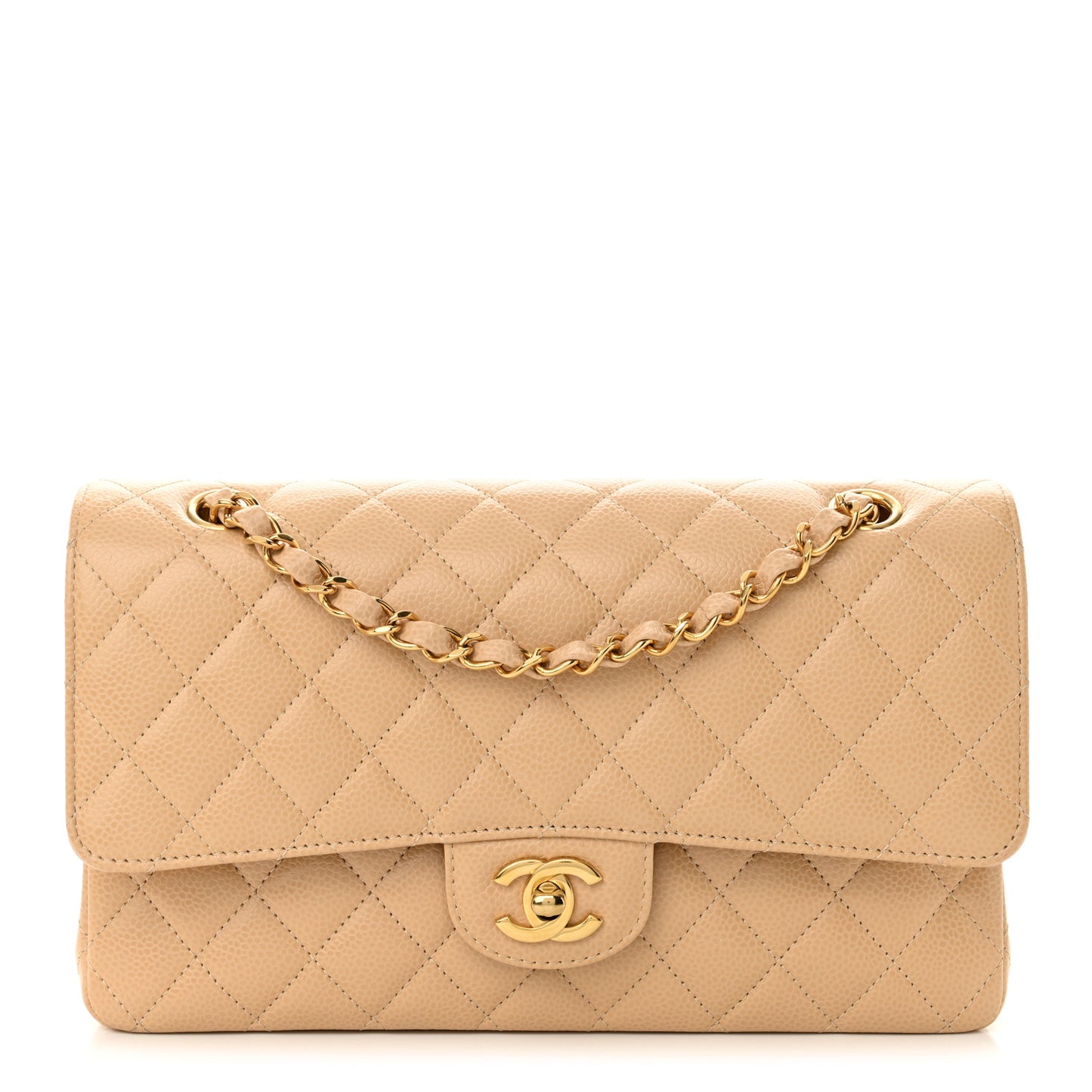 Caviar Quilted Medium Double Flap Beige Clair