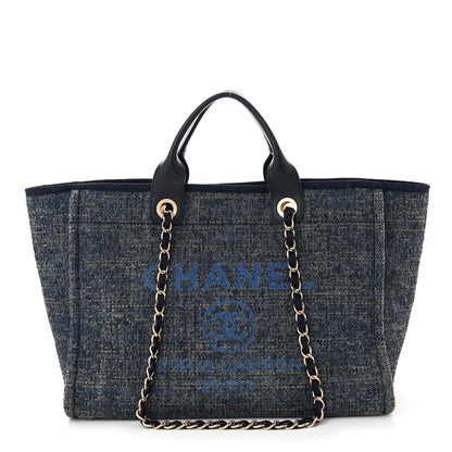 Chanel Lurex Canvas Medium Deauville Tote Navy Blue 1 of 12