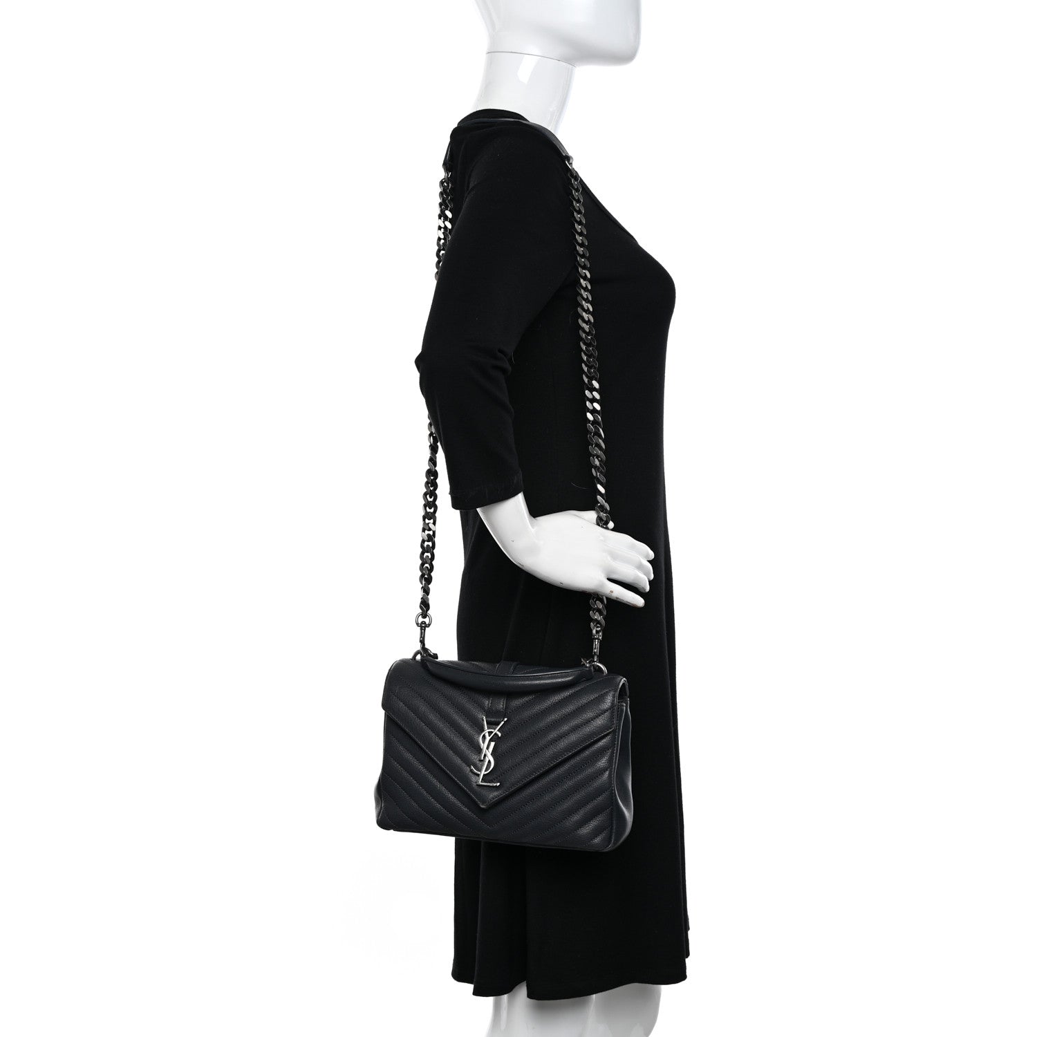 Saint Laurent Sheepskin Matelasse Chevron Monogram Medium College Bag Light Coal 2 of 11