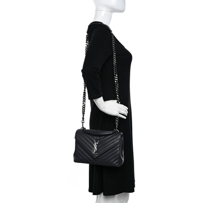 Saint Laurent Sheepskin Matelasse Chevron Monogram Medium College Bag Light Coal 2 of 11