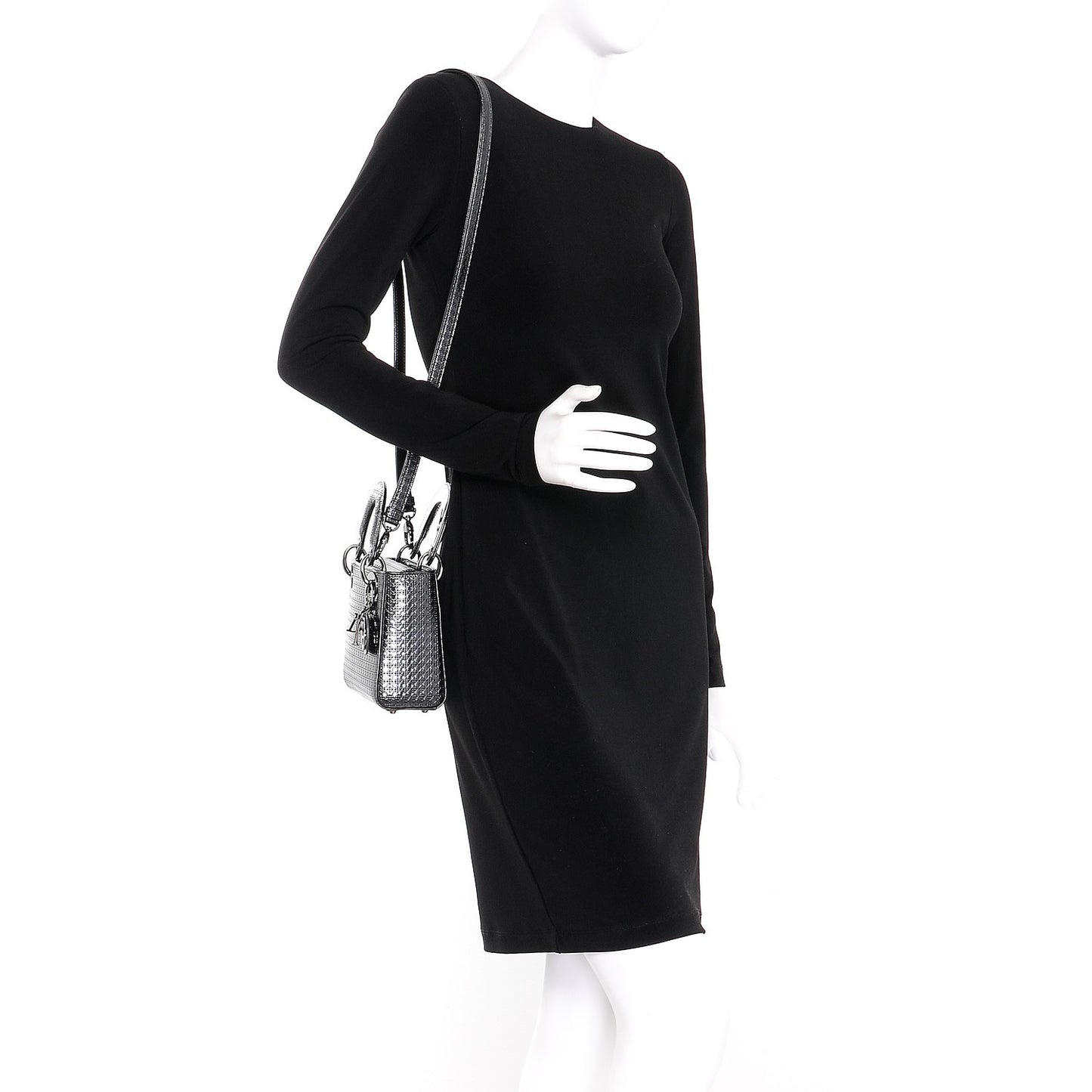 Metallic Patent Micro-Cannage Mini Lady Dior Onyx Black