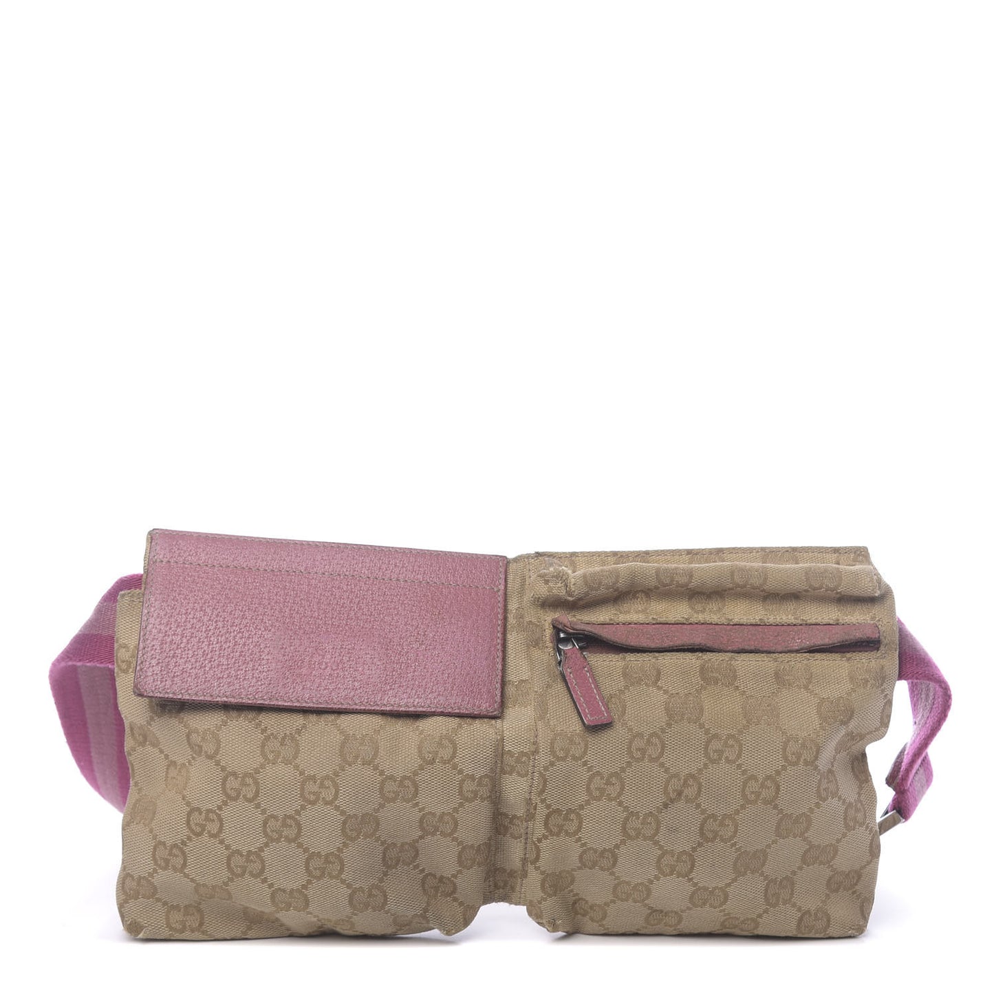 GG Monogram Web Double Pocket Belt Bag Pink