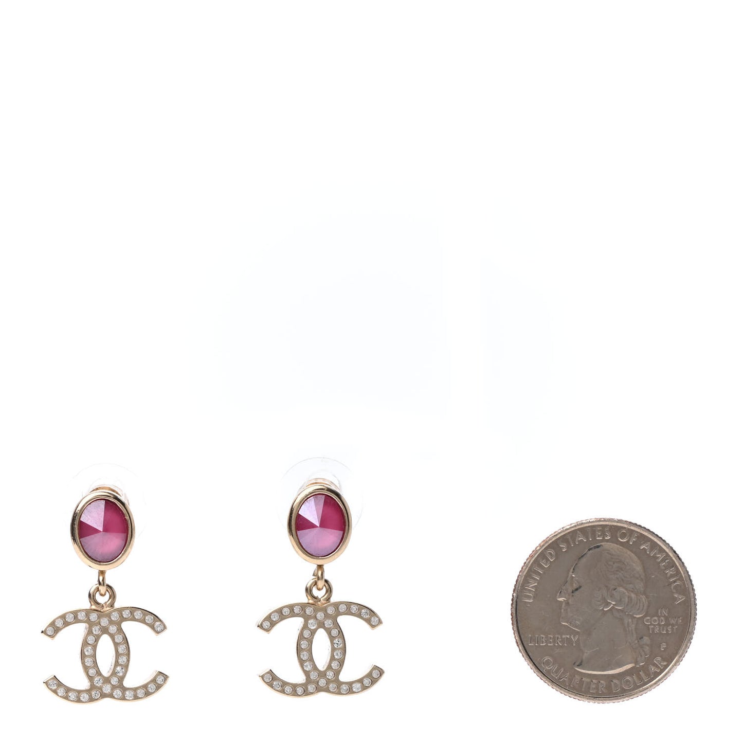 Crystal CC Drop Earrings Pink Gold