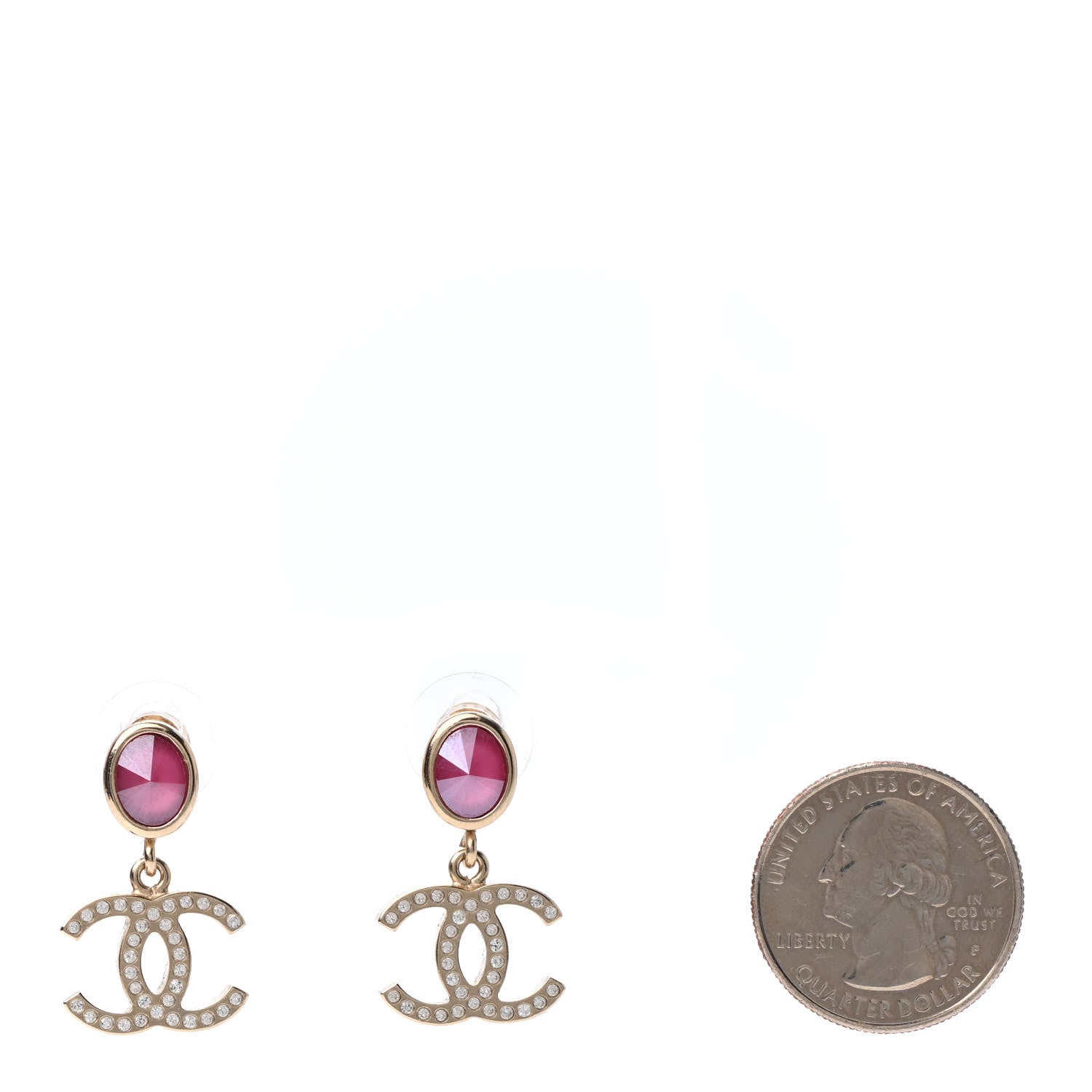Chanel Crystal CC Drop Earrings Pink Gold 2 of 4