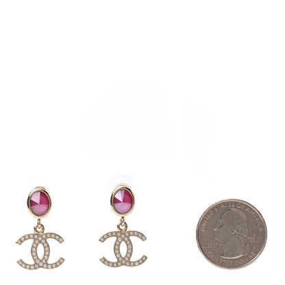 Chanel Crystal CC Drop Earrings Pink Gold 2 of 4