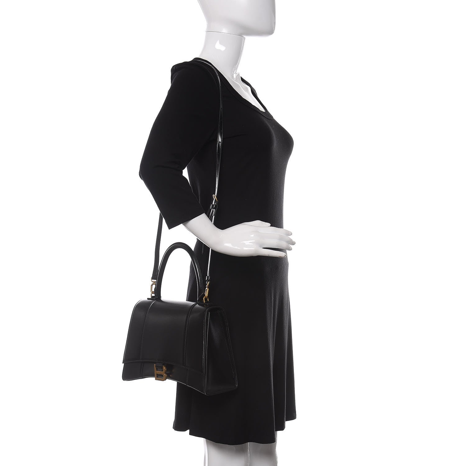 Balenciaga Shiny Box Calfskin Medium Hourglass Top Handle Bag Black 2 of 9