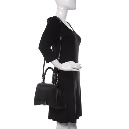 Balenciaga Shiny Box Calfskin Medium Hourglass Top Handle Bag Black 2 of 9