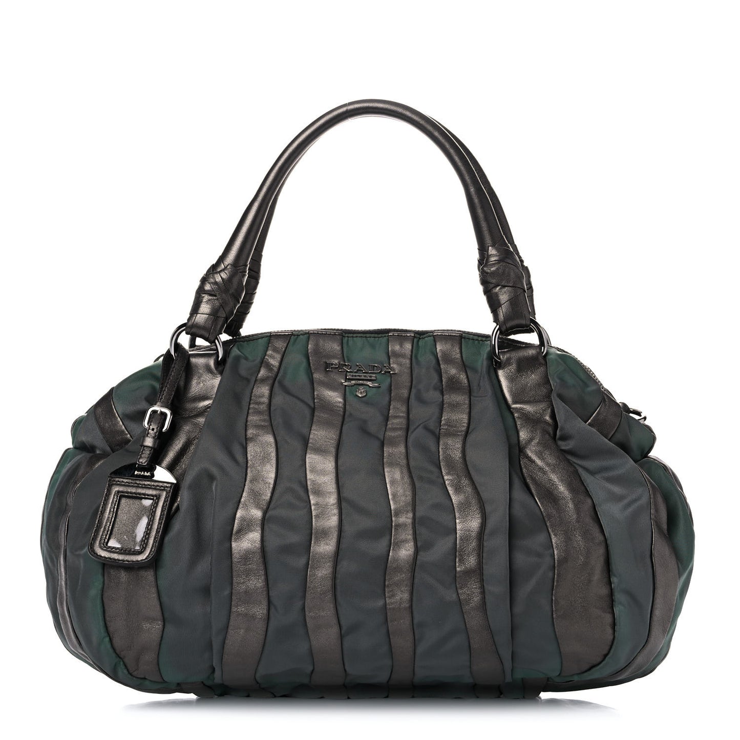 Metallic Nappa Tessuto Nylon Mordore Stripes Shoulder Bag Grey