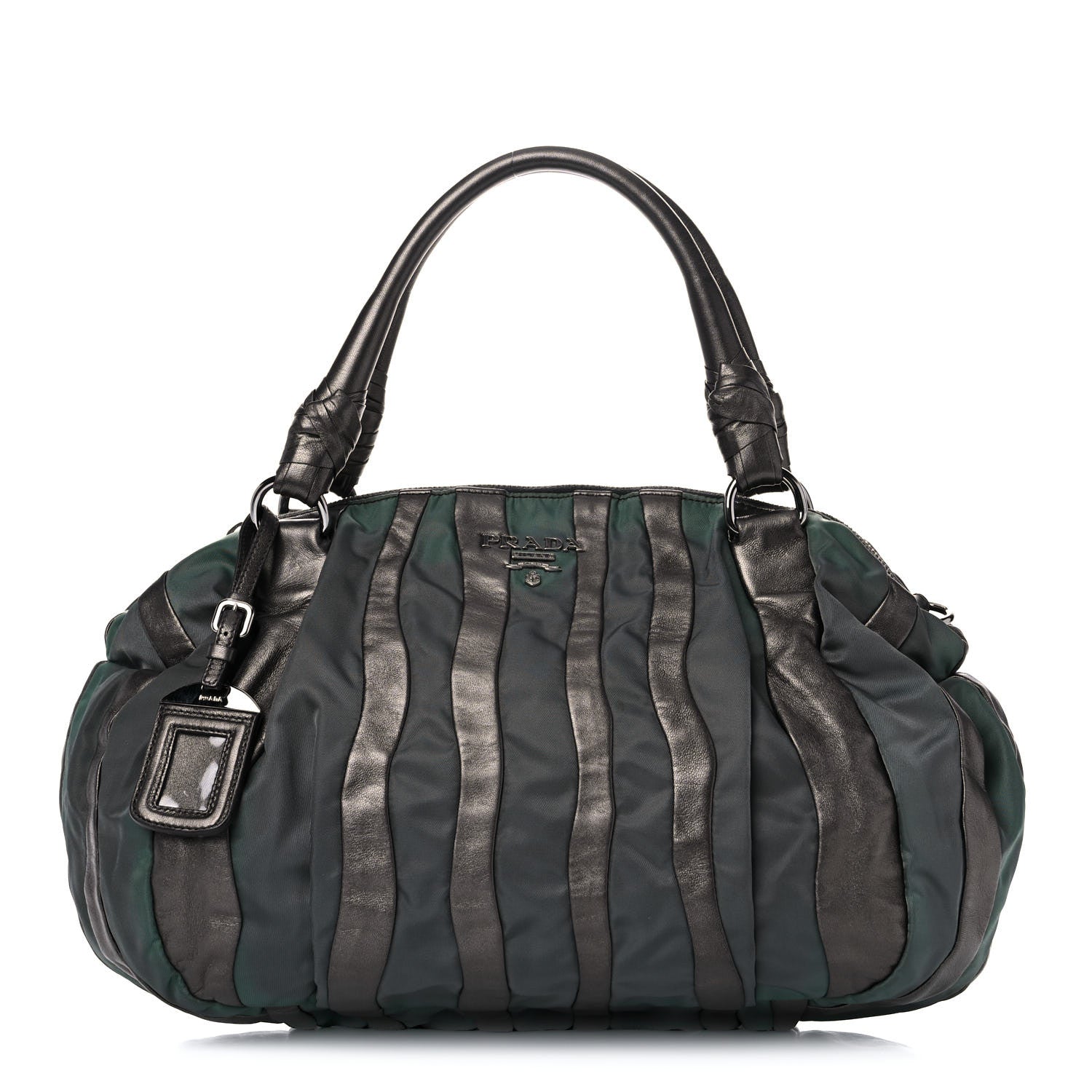 Prada Metallic Nappa Tessuto Nylon Mordore Stripes Shoulder Bag Grey 1 of 21