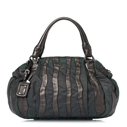 Prada Metallic Nappa Tessuto Nylon Mordore Stripes Shoulder Bag Grey 1 of 21