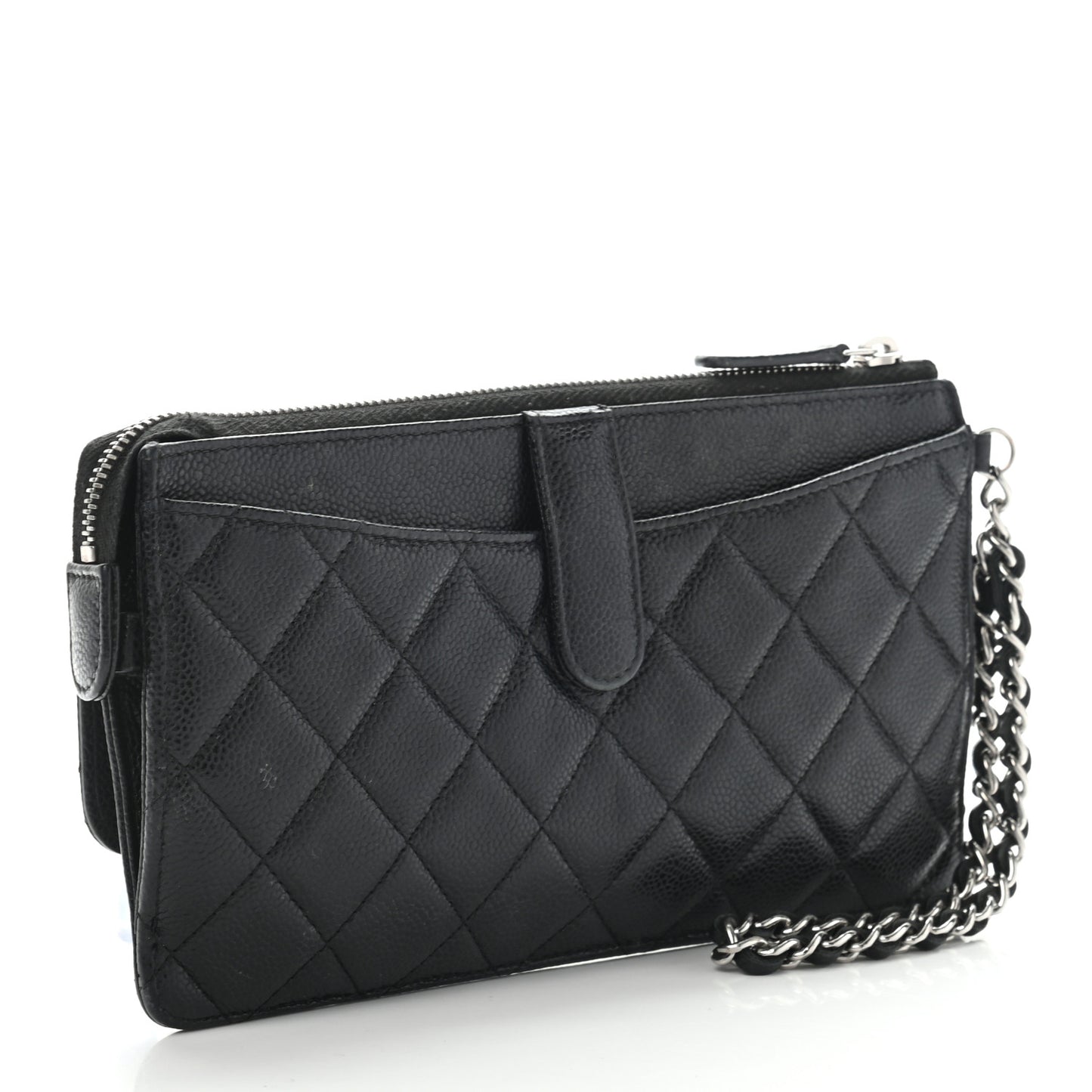 Caviar Quilted Classic Pouch With Handle Black
