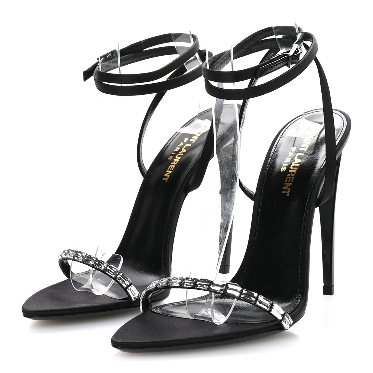 Crepe Satin Strass Satine 110 Ankle Strap Sandals 37 Black