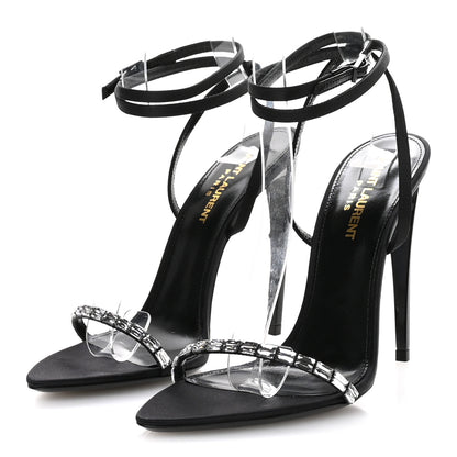 Saint Laurent Crepe Satin Strass Satine 110 Ankle Strap Sandals 37 Black 4 of 9