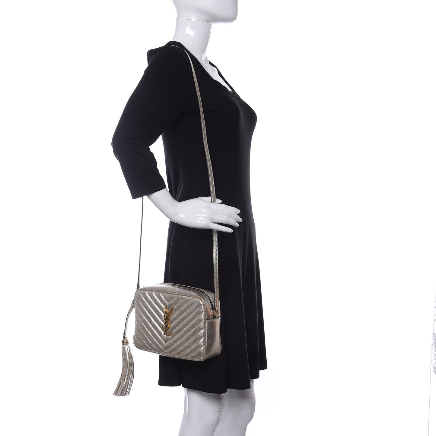 Metallic Calfskin Matelasse Monogram Lou Camera Bag Platino