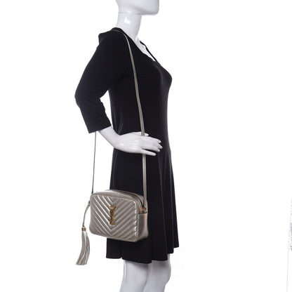 Saint Laurent Metallic Calfskin Matelasse Monogram Lou Camera Bag Platino 2 of 11