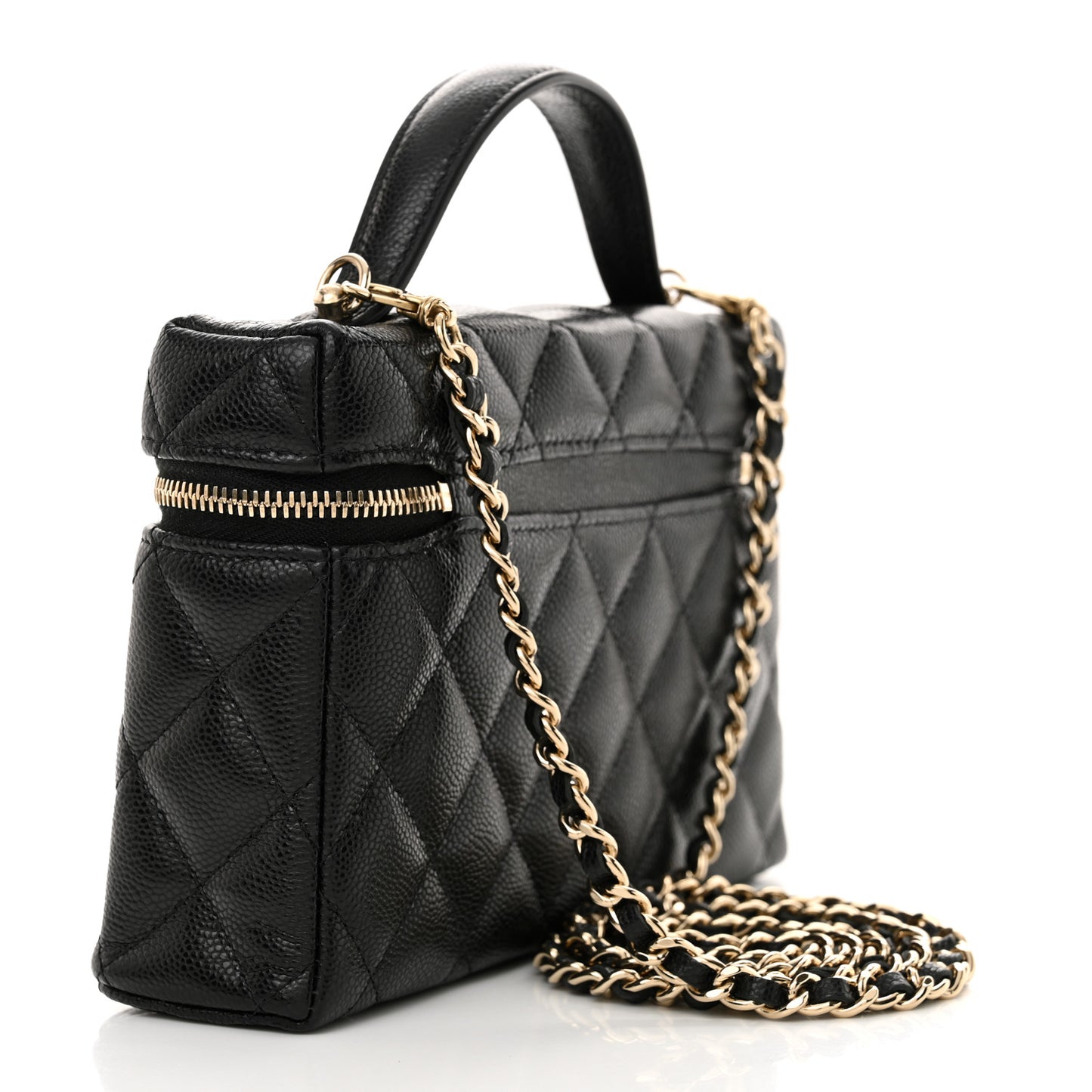 Caviar Quilted Top Handle Slim Vanity With Chain Black