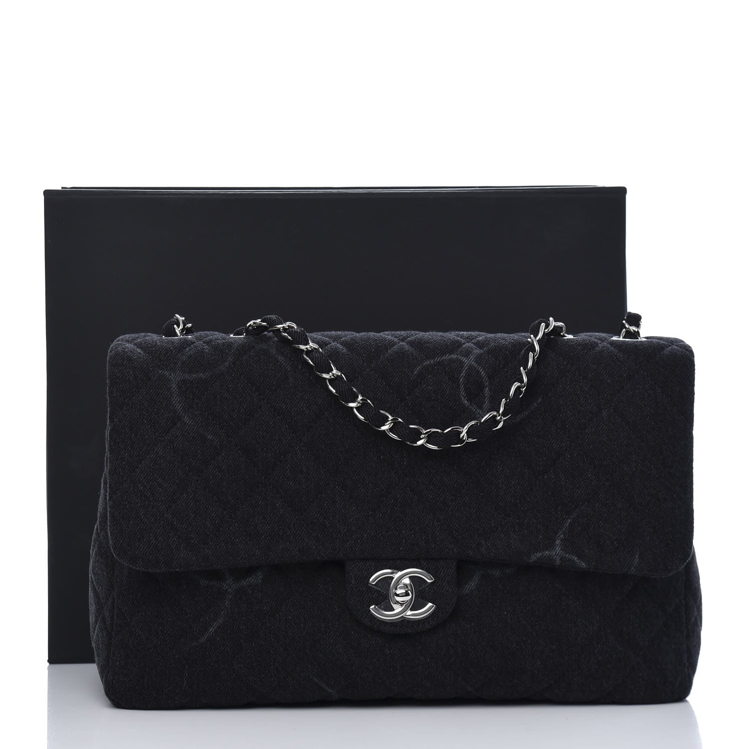 Chanel Denim Quilted CC Print Jumbo Single Flap Black 11 of 11