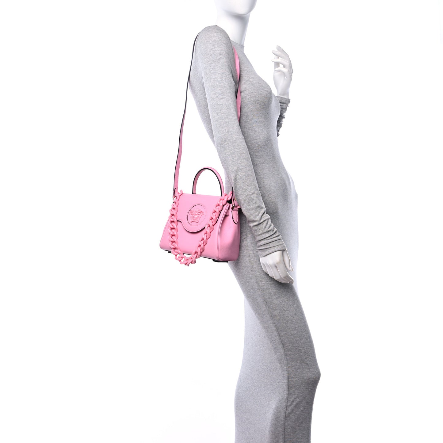 Grained Calfskin Small La Medusa Top Handle Bag Pink
