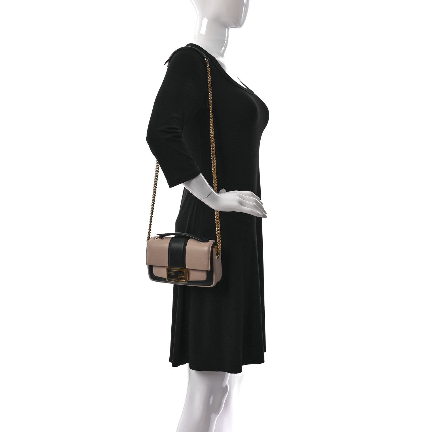 Fendi Nappa Apolo Bi-Color Mini Chain Baguette Rosa Quarzo Black 2 of 12