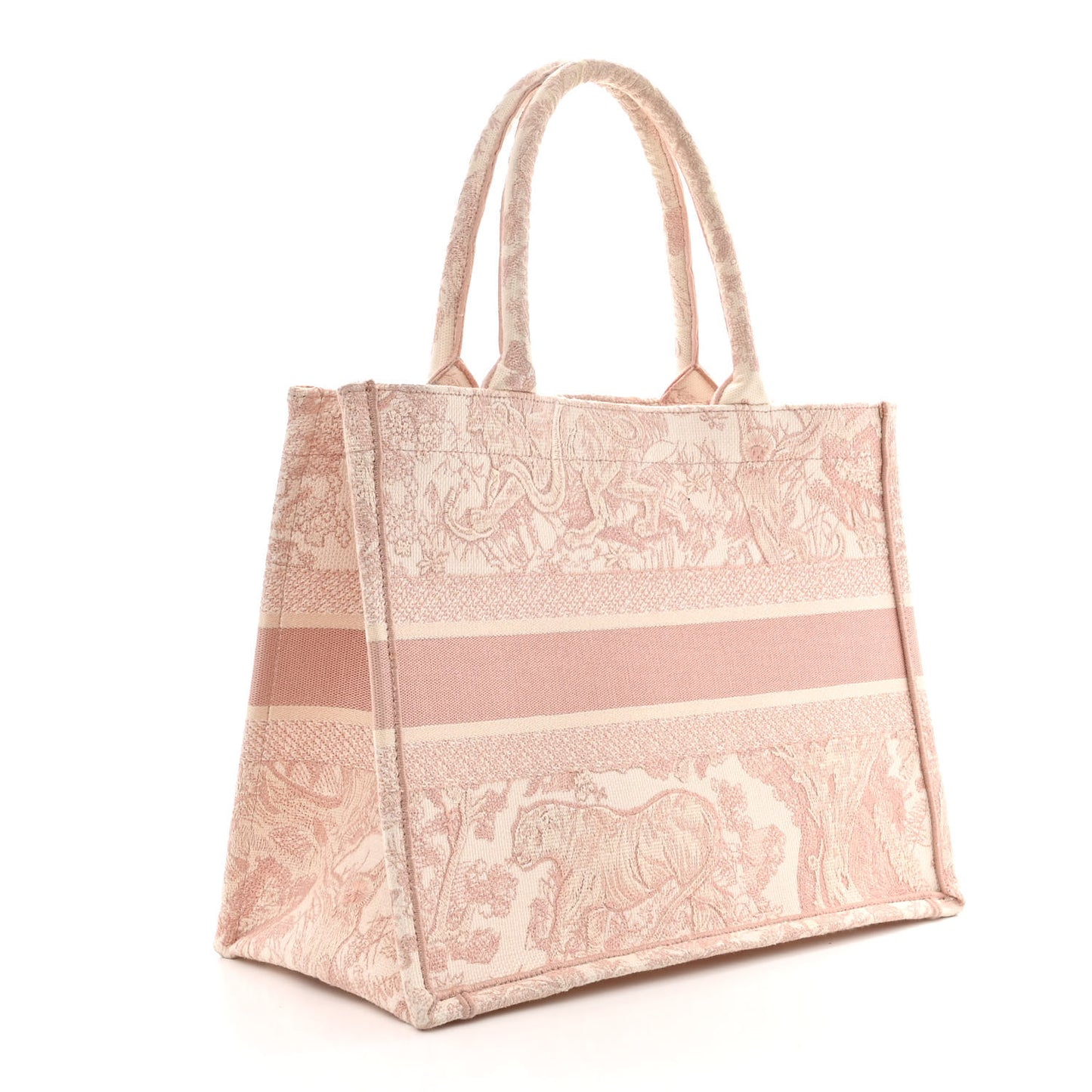 Canvas Toile De Jouy Embroidered Medium Book Tote Pink