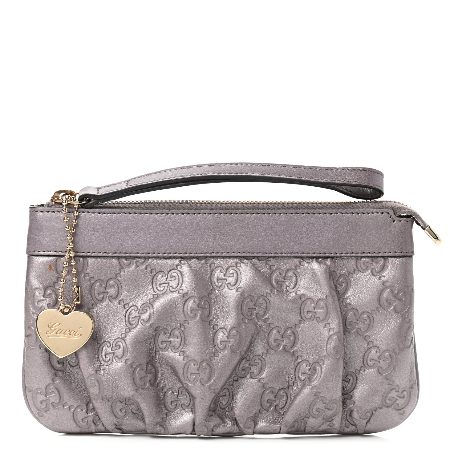 Gucci Metallic Soft Guccissima Heart Wristlet Senanque 1 of 11