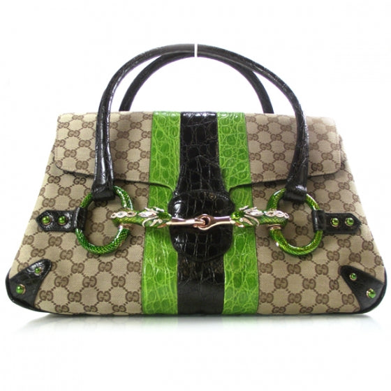Crocodile Web Monogram Tom Ford Dragon Tote Dark Brown Green