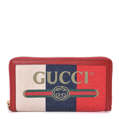 Gucci Canvas Sylvie Stripe Logo Zip Around Wallet Mystic White Hibiscus Red Maritime 1 of 8