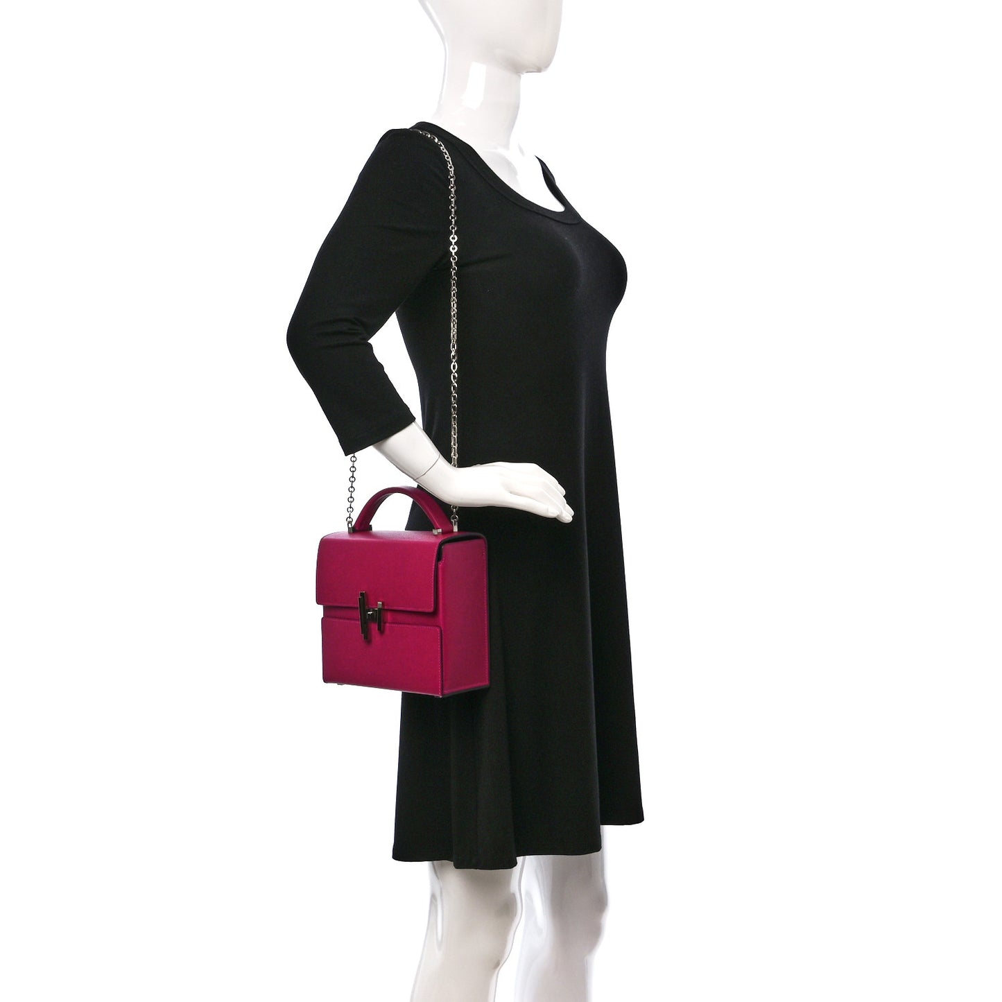 Madame Calfskin Cinhetic Boxy Top Handle Bag Rose Pourpre