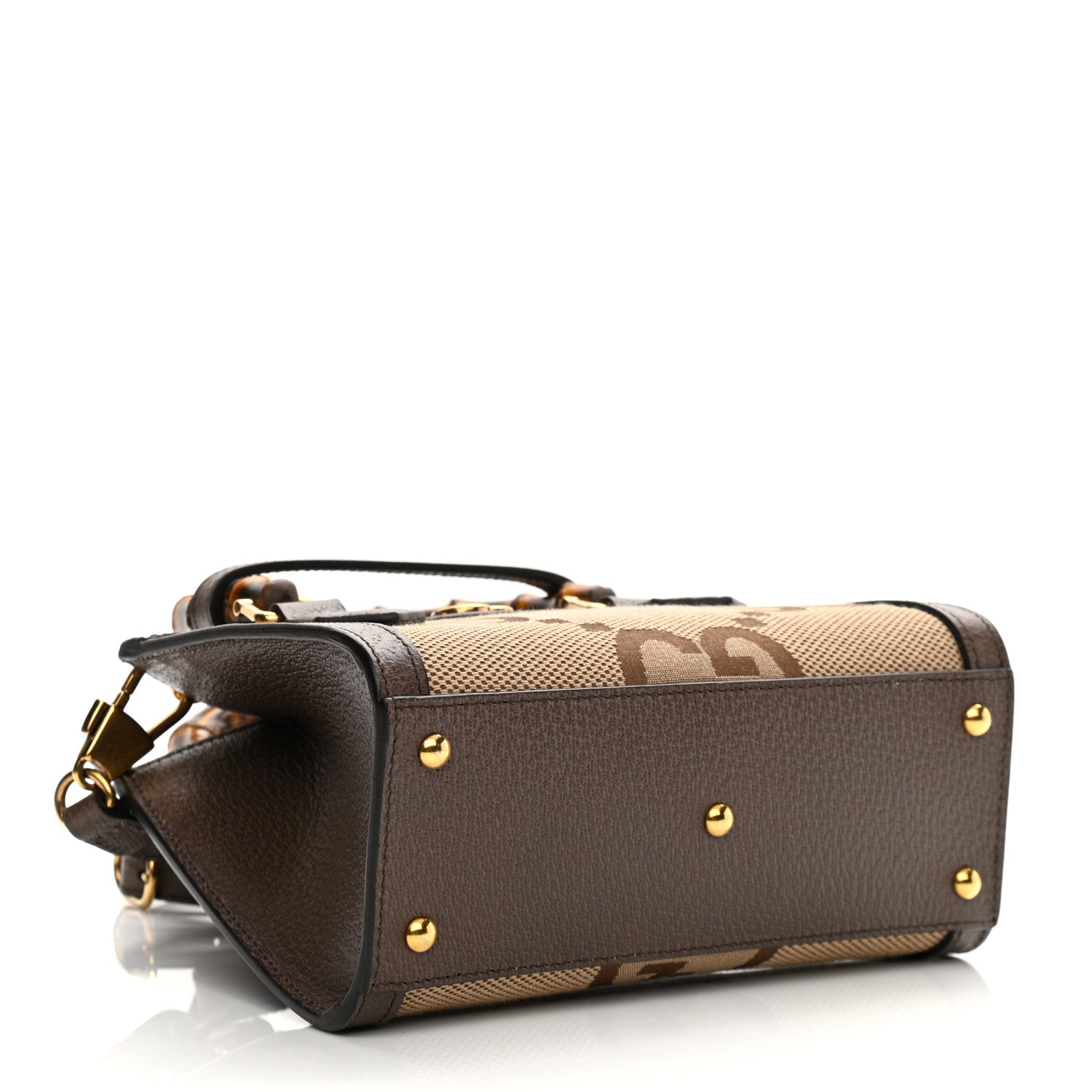 Gucci Monogram Jumbo GG Textured Dollar Calfskin Mini Diana Tote Bag Camel Ebony New Acero 4 of 10