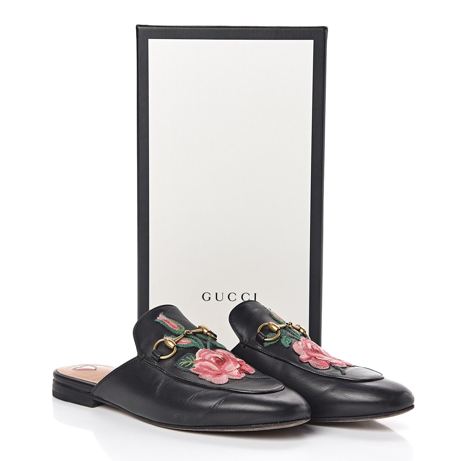 Gucci Calfskin Flower Embroidered Princetown Slippers 39 Black 8 of 8