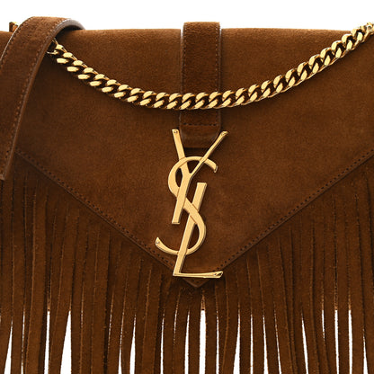 Saint Laurent Suede Fringe Small Monogram Satchel Light Ocre 10 of 17