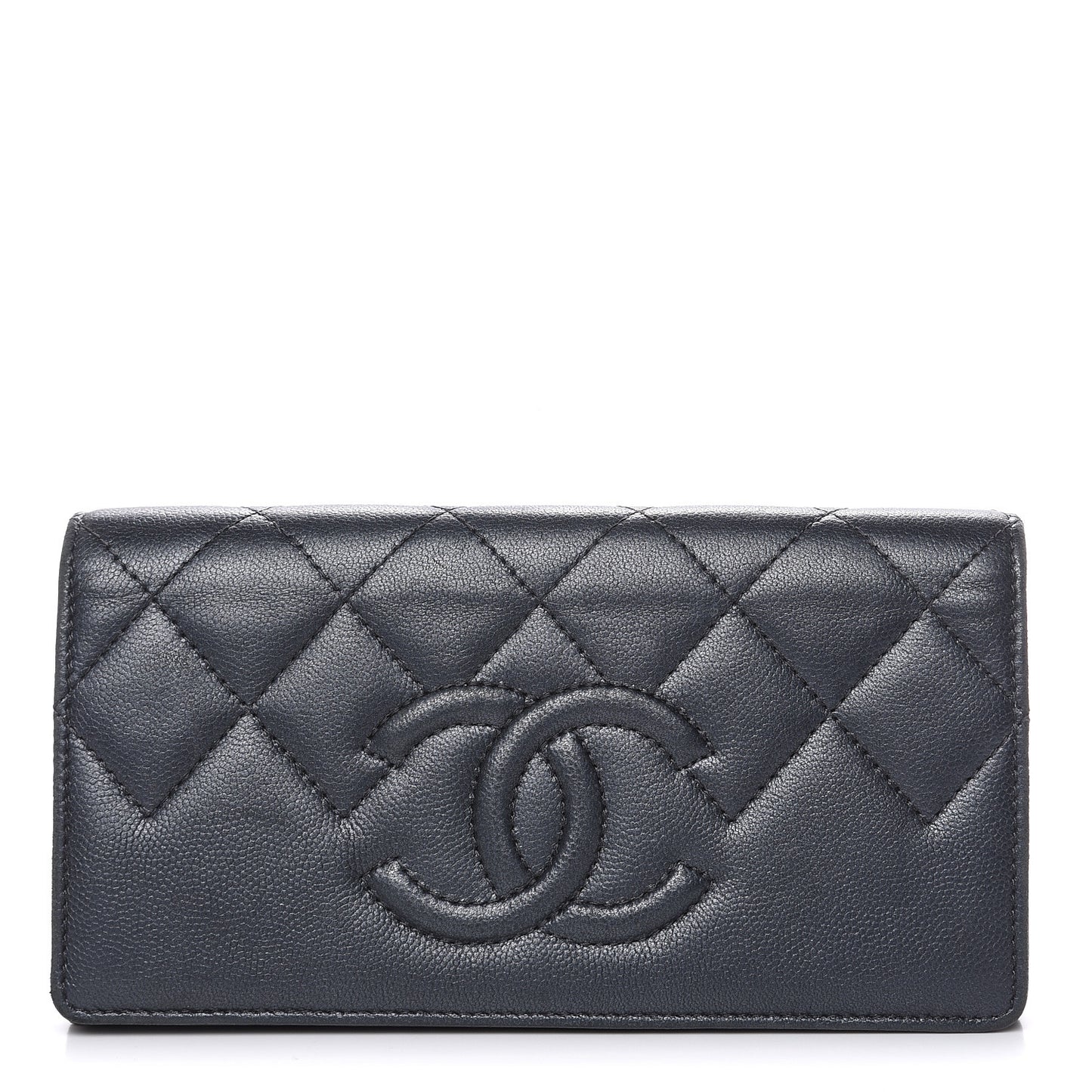 Metallic Caviar Quilted CC Large Gusset Flap Wallet Black