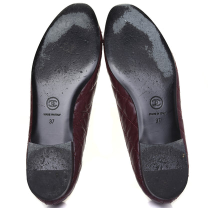 Chanel Tumbled Calfskin Quilted Cap Toe Ballerina Flats 37 Burgundy 6 of 14