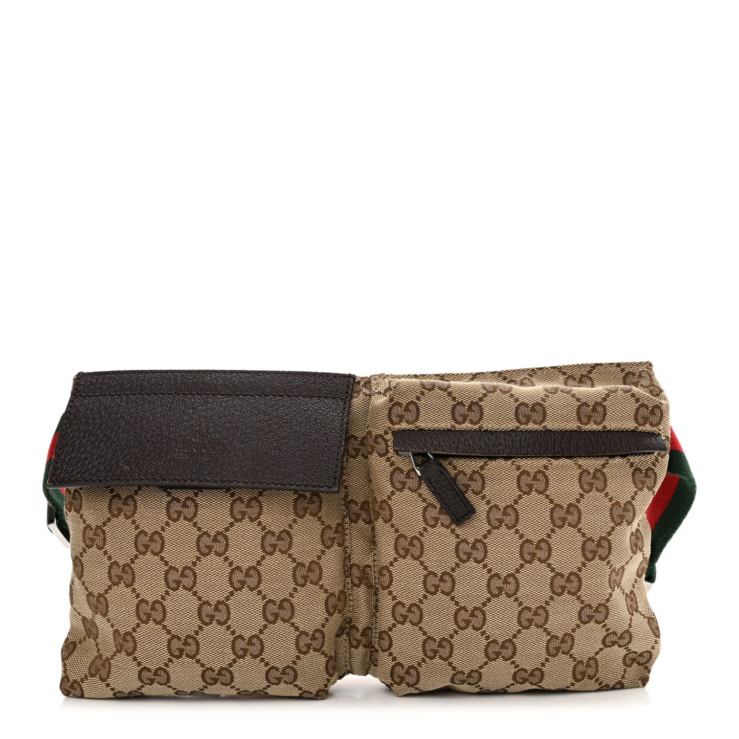 GG Monogram Double Pocket Belt Bag Dark Brown