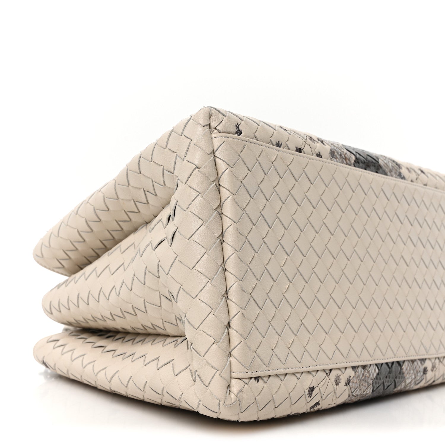 Bottega Veneta Light Calf Snakeskin Intrecciato Embroidered Small Roma Cream 8 of 9