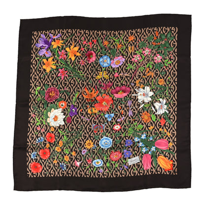 Gucci Silk Twill Floral Print Square Scarf Beige Dark Brown 1 of 4