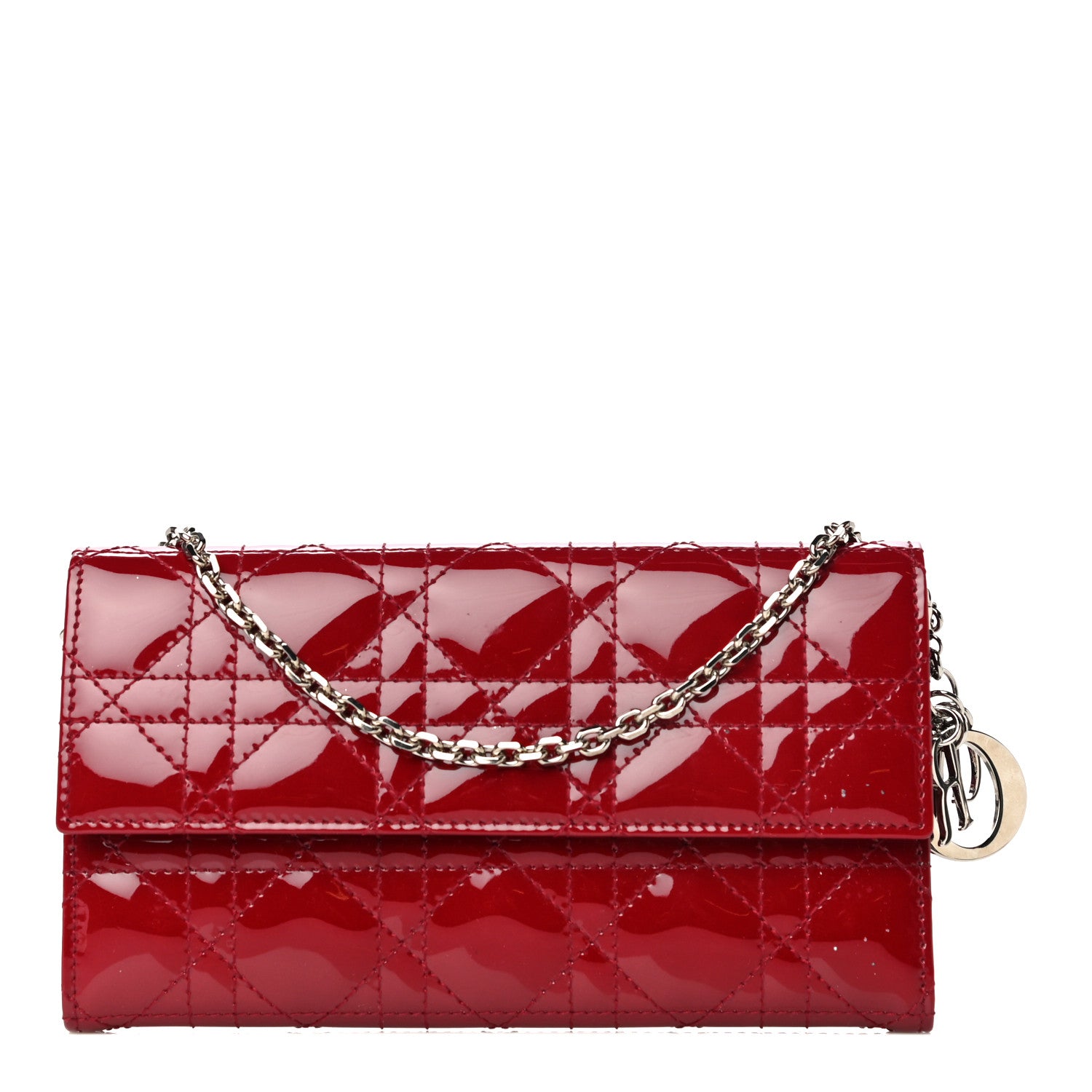 Christian Dior Patent Cannage Rendezvous Chain Wallet Red 1 of 16